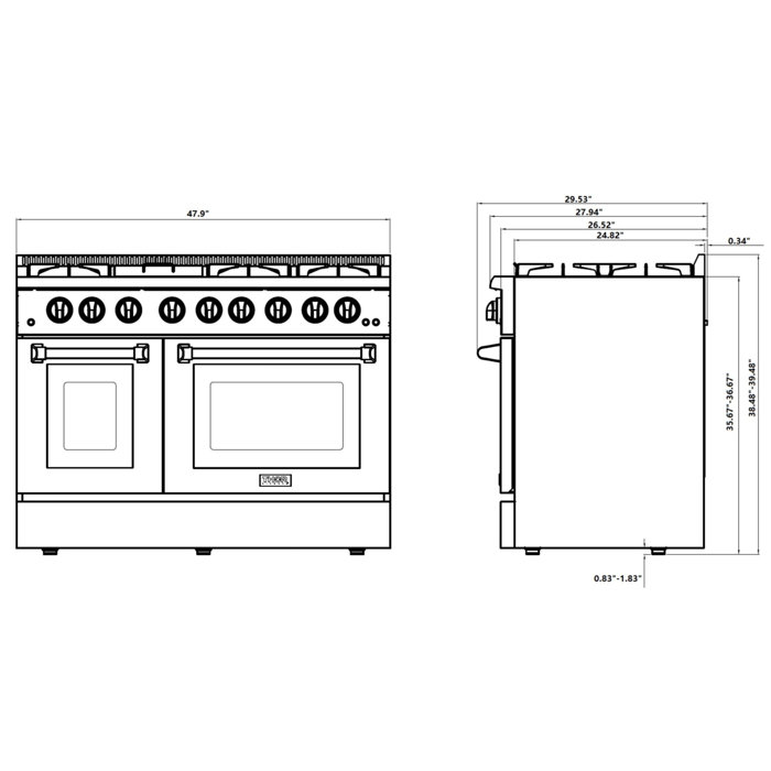 ThorKitchen 48" 6.7 cu ft. Dropin Dual Fuel Range & Reviews Wayfair